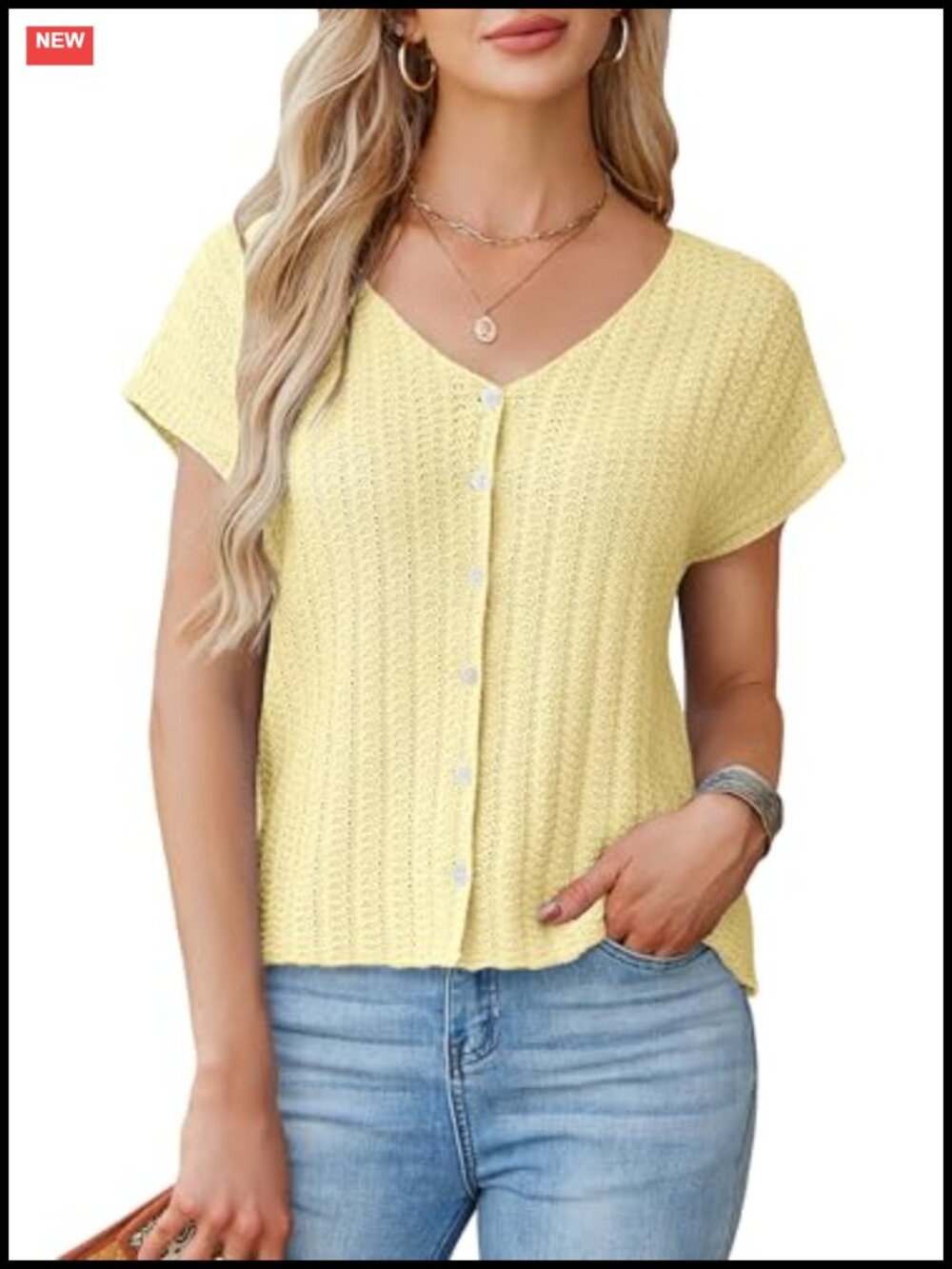 Crochet Knit Sweater Vest Button Up V Neck Cap Sleeve Cardigan Women